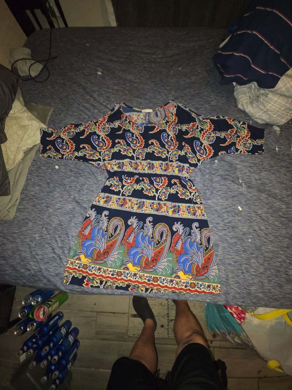 Sun & Moon Paisley Dress Cold Shoulder Blue Multi